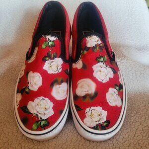 Vans Classic Slip-On Romantic Floral Chili Pepper Red Sneakers - Size 7.5
